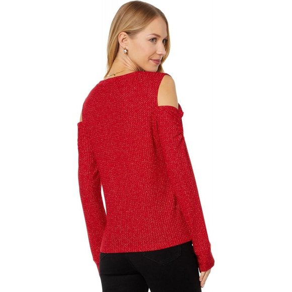 NWT Tommy Hilfiger Waffled Cold-Shoulder Shirt J2IH6834 XL Scarlet Red / Gold - Picture 2 of 4